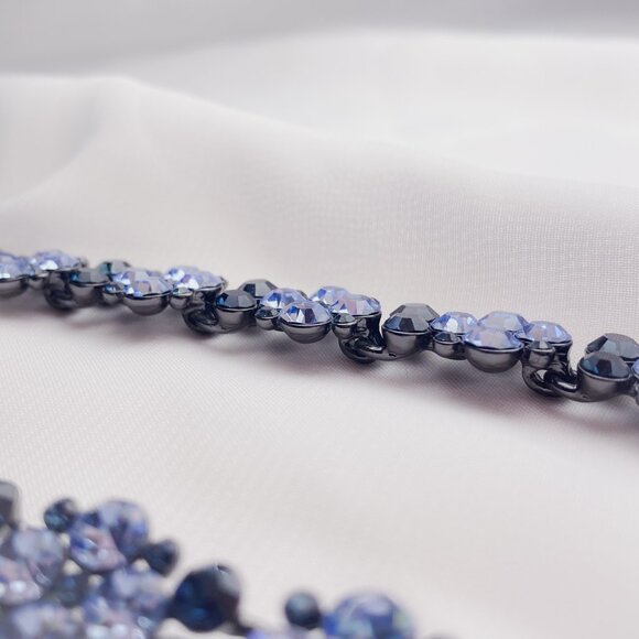 Givenchy Pastel Navy Blue Rhinestone Jewel Crystal Flower Floral Choker Necklace - Picture 7 of 12